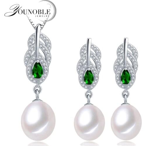 YouNoble Freshwater Pearl Jewelry Set Women,925 silver bridesmaid jewelry set bohemian sapphire best friends birthday gift white