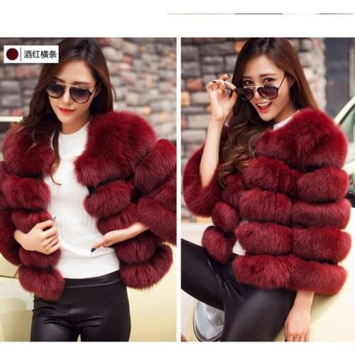 Womens imitation fox fur coat new slim short splicing new faux fur trim winter coat women women fur coat faux fur