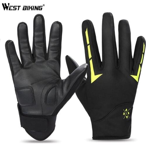 WEST BIKING Winter Cycling Gloves Warm Fleece Touch Screen Men Gloves for Motorcycle Snow Skiing Reflective Sport Bicycle Gloves