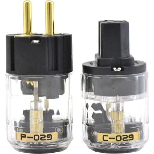 1Set P-029 and C-029 Fine Copper Gold Plated EU Version Power Plug For IEC Connector Power Cord Cable Plugs