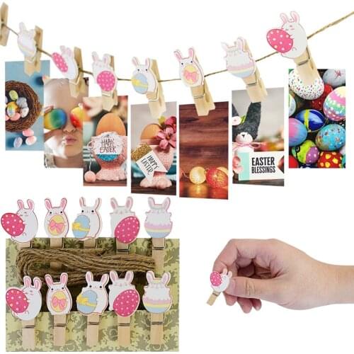 10pcs Mini Rabbit Eggs Wooden Easter Decorative Wood Clips Clothes Photo Paper Peg Clothespin Postcard Craft Clips Hanging Decor