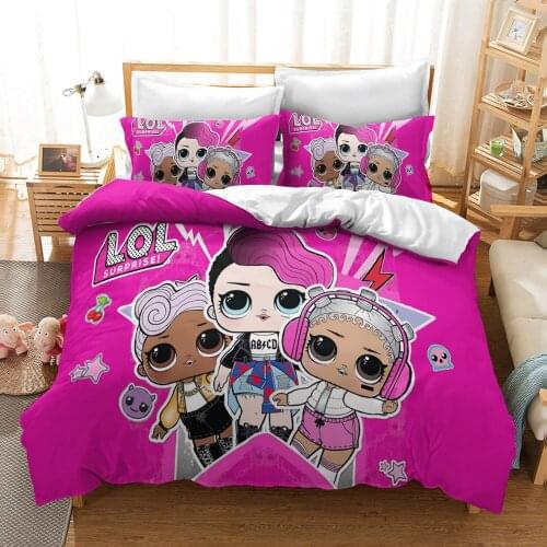 2021 New 3D Cartoon Pink Printed Anime Duvet Cover Pillowcase Set Bed Linens Home Textile For Kids Comforter Bedding Sets Queen