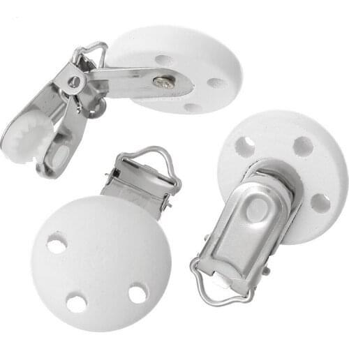 5PCs White Baby Pacifier Clip Round Wood Charms For Hamemake DIY Craft 30x45mm MT0393