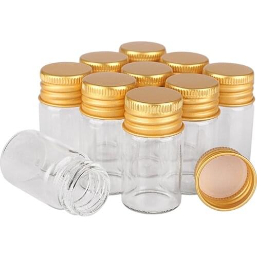 50 Pieces 7ml 22*40mm Small Glass Bottles Ink Perfume Bottles Tiny Jars Vials with Golden Aluminum Caps for Wedding Craft DIY