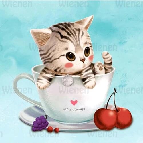 DIY 5D Diamond Painting Kitten Cat Cup Mosaic Diamond Embroidery Cartoon Animal Picture Full Rhinestone Cross Stitch Kit Decor