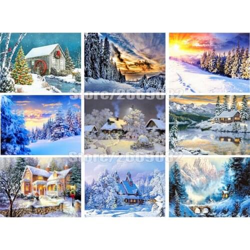 Diamond Painting Landscape Picture Of Rhinestones Embroidery Winter Mosaic Needlework Cross Stitch Home Decoration TT1916