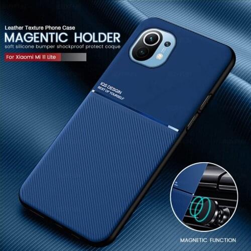 Mi11 lite case leather texture car magnetic holder phone cover for xiomi mi 11 lite 11lite light silicon bumper shockproof coque