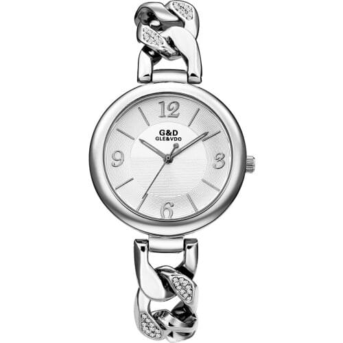 New G&D Fashion Womens Watches Silver Luxury Brand Ladies Bracelet Watch Crystal Relogio Feminino Women Quartz Wristwatch Clock