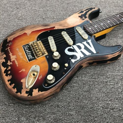 Factory Vintage Sunburst Relic remains electric guitar, handmade SRV aged relic st electric guitar with alder body,In stock
