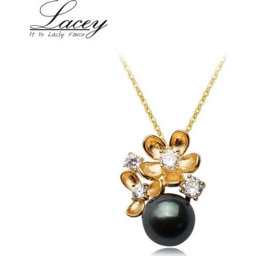 Perfect Round Natural Black Pearl Pendant Necklace For Women ,925 Sterling Silver Chain Tahiti Pearl Pendants Necklace Wedding