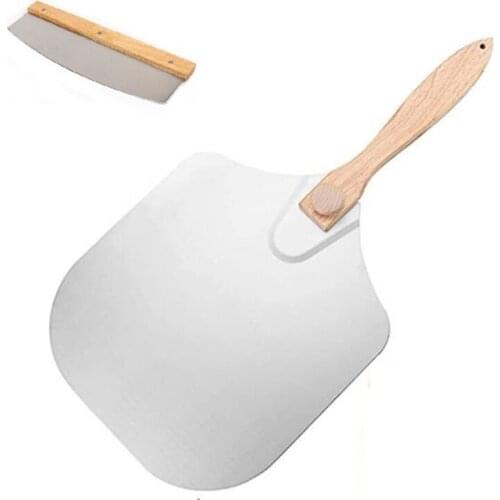 Pizza Peel,Aluminum Pizza Peel,Pizza Spatula with Foldable Wooden Handle&Pizza Cutter,Pizza Shovel