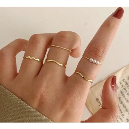 5Pcs/Set Minimalist Metal Gold Hollow Round Opening Tail Ring Index Finger Joint Rings for Women Lady Party Wedding Jewelry