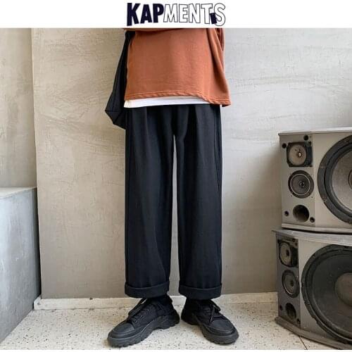 KAPMENTS Men Black Jeans Japanese Harajuku Denim Pants 2020 Joggers Mens Streetwear Wide Leg Sweatpants Male Vintage Trousers