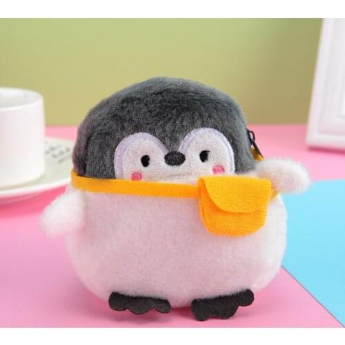 Soft Plush Cute Penguin Coin Purse Kids Girls Data Line Bag Mini Lipstick Bag Wallet Coin Purse Neutral Coin Purse