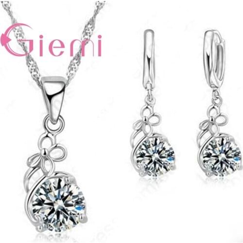 Romantic Women Wedding Jewelry Solid 925 Sterling Silver Cubic Zircon Pendant Romantic Jewelry Sets Women Necklace/Earring