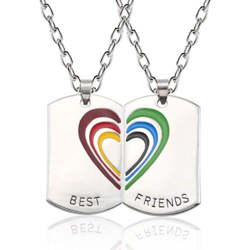 New Fashion Best Friend Necklace Square Pendant Necklace Female Broken Heart BFF Rainbow Necklace Creative Souvenir Gift