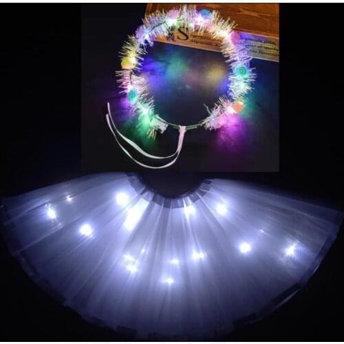 2020 new Light LED Girl Kids Clothes Tutu Skirt Princess Party Tutus Child Ballet Dance Christmas white With garland