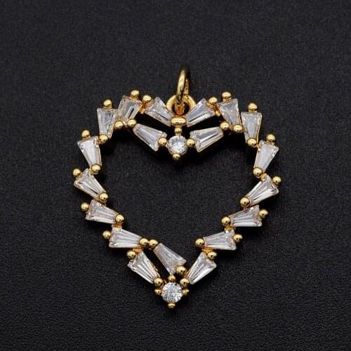 Luxury 22mm CZ Zircon DIY Jewelry Heart Charm Pendant Wholesale Jewellwery Finding Supplies Bracelet Making Charm