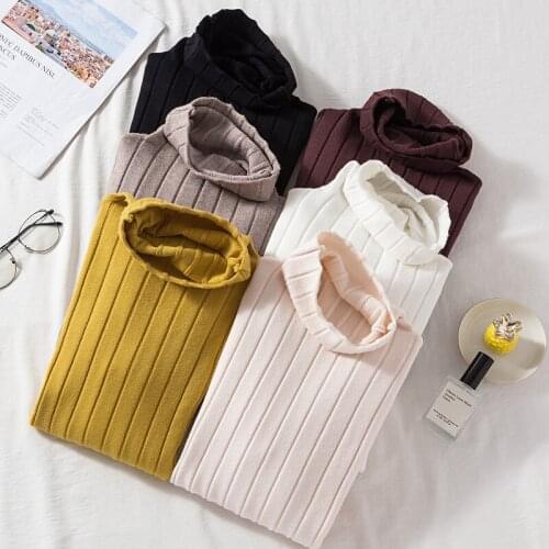 Long Sleeve Shirt Women Ribbed Turtleneck Tops Black Casual Skinny Basic Pullover Tees Korean Streetwear White Striped Clothing