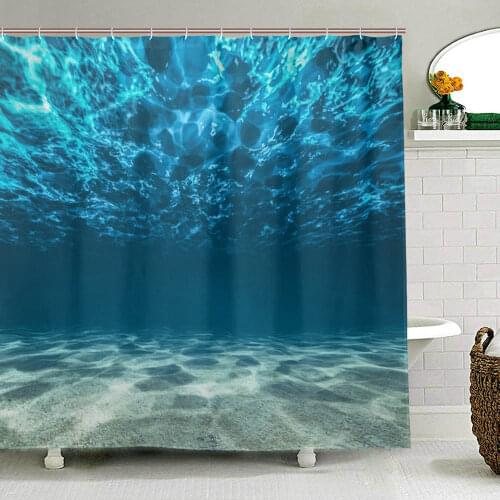 Ocean Decor Shower Curtain Seascape Bright Sunshine Through Deep Blue Sea View Waterproof Polyester Bath Curtain For Bathroom