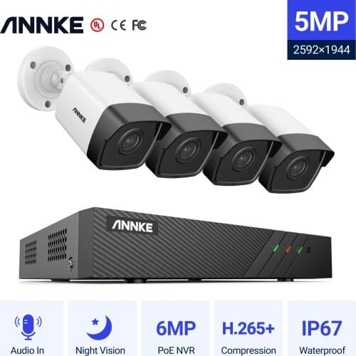 ANNKE 8CH FHD 5MP POE Network Video Security System H.265+ 6MP NVR With 4X 5MP Weatherproof Video Surveillance Cameras IP Camera