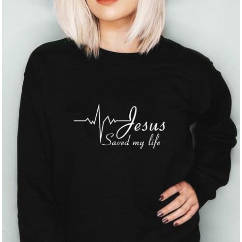 Jesus Saved My Life Heartbeat Sweatshirt Funny Unisex Faith Religion Disciple Pullovers Spiritual Women Christian Sweatshirts