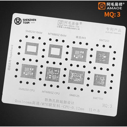 AMAOE Stencil MQ:3 MQ3 For Qualcomm MTK SM7250 SM7150 SM6125 SM8250 RAM MT6885Z RAM MT6885Z Snapdragon 865 CPU Reballing Stencil