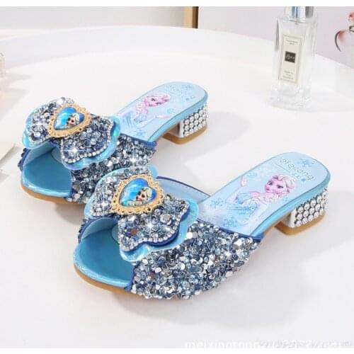 Disney new Elsa Shoes For Girls Cartoon Leather Children Shoes Frozen Princess Kids Shoes Girl Slippers Dress Snow Queen Sandal
