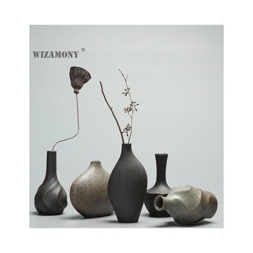 WIZAMONY New Arrival Europe Style Vases Retro brickware terra-cotta Ceramic Modern Tabletop Flower Vase for Home Decoration