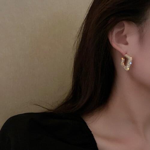 925 Sterling Silver Geometric Square Stud Earrings Female French Big Shiny Luxury Earrings Wholesale