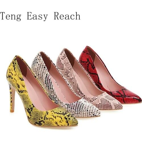 2021 Snake Print High Heels Women Shoes Fashion Pointed Toe Spring Summer Pumps Party Ladies Shoes White Pink Red Yellow 41