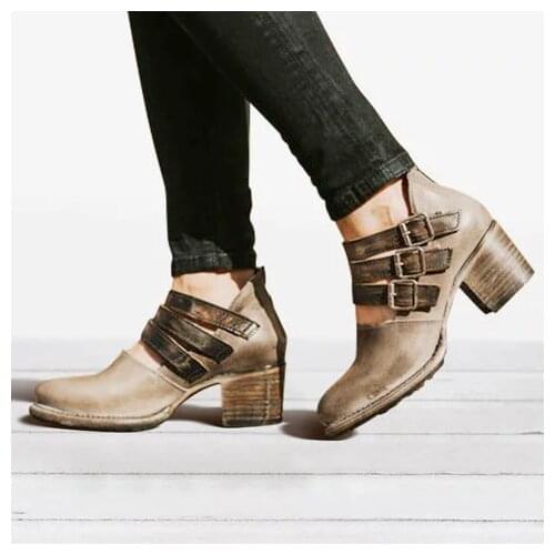 Winter 2020 Womens Boots Round Head Zipper Buckle High-heeled Womens Boots Short Boots Women Shoes Mujer Ankle Shoes