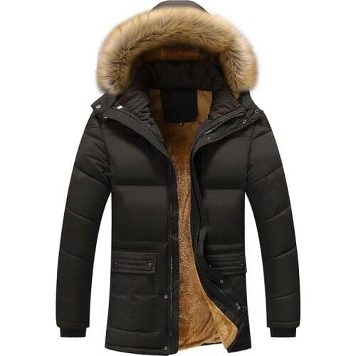 Winter New Style Mens Youth Cotton-padded Clothes Hooded Jacket Mens Casual Mid-length Fur Collar Cotton-padded Clothes Korean