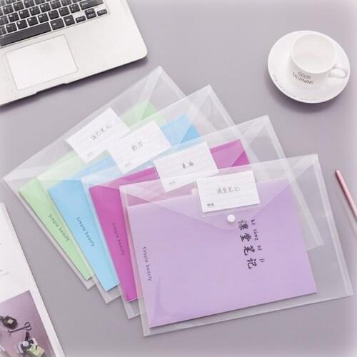 1pc Creative Simple Transparent A4 Button File Bag Documents Pouch School Supplies Office Stationery Gift