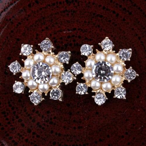 20pcs/lot 23MM 2Color Mini Octagon Metal Pearl Butons For Wedding Crown Bling Rhinestone Button For Children Headwear/Brooches