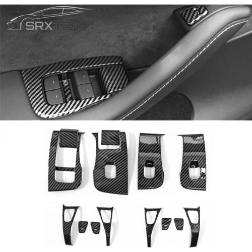 14pcs Car Window Lifter Switch Button Frame Decoration Cover Sticker For Tesla Model 3 Y Car Interior Accessories