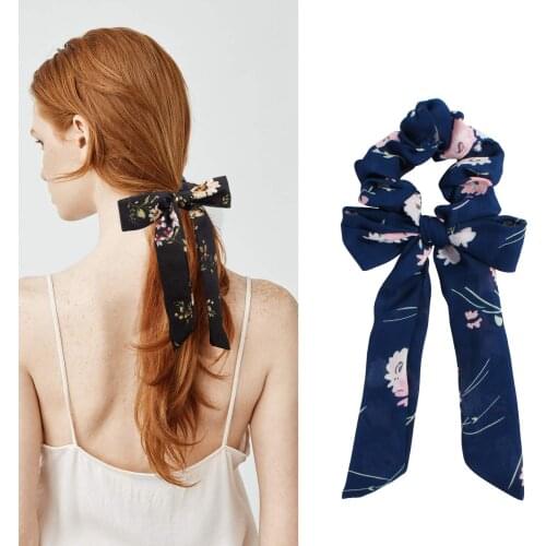 2Pcs/Set Fashion Hair Scrunchie Scarf Bowknot Ponytail Holder Hairband Solid Color Headwear Hair Ties Girls Hair Accesories Gift