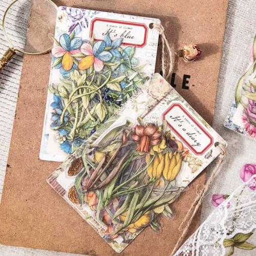 30Pcs/Bag Vintage Narcissus Tulip Plant PET Sticker Package DIY Diary Journal Decoration Sticker Album Scrapbooking