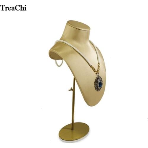 48cm High Counter Jewelry Display Bust Large Gold PU Necklace Pendant Mannequin Holder With Adjustable Promotion Metal Shelf