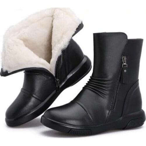 ZXRYXGS Brand Boots Flat Non-Slip Women Shoes Boots 2020 New Winter Fashion Warm Snow Boots Wool Cowhide Leather Boots Plus Size