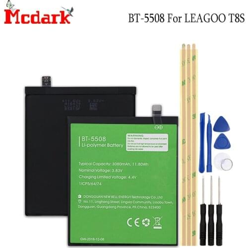 BT-5508 For LEAGOO T8S Battery Replacement High Quality Large Capacity 3080mAh Back Up Bateria For LEAGOO T8S Smart Phone+Tools