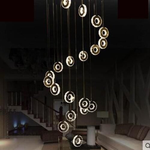 Duplex floor living room lamp chandelier Villa building floor creative crystal chandelier led modern minimalist staircase led