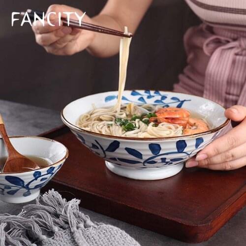FANCITY Retro hand-painted ceramic ramen bowl net red Japanese-style ins large soup noodle bowl Ajisen beef noodle bowl househol