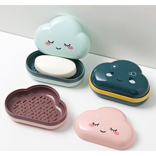 Bathroom Soap Dish Box Cute Cartoon Clouds Soap Holder Home Shower Travel Container Soap Tray Drainer Box Bathroom Accessories