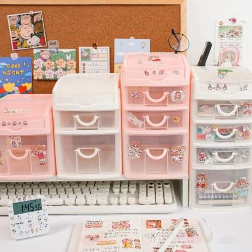 MINKYS Kawaii Creative 1/2/3 Layers Drawer Desktop Storage Box Desk Organizer Holder Free Sticker School Office Stationery