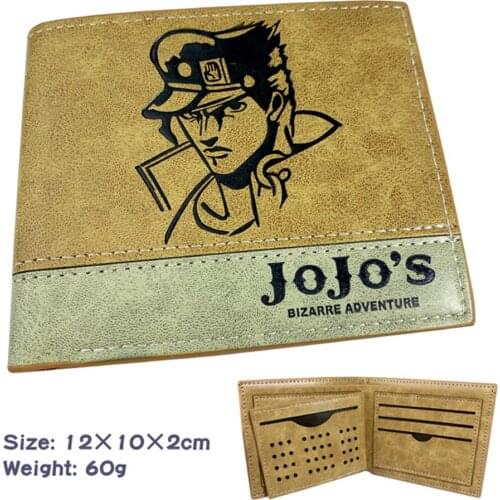 Anime JoJos Bizarre Adventur Teenager Khaki Leather Wallet Mens Short PU Casual Bifold Purse Hot Photo Credit Cards Holder