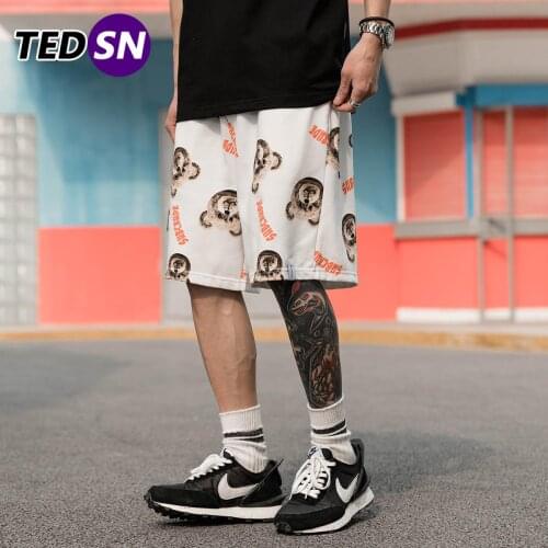 Hip Hop Shorts Mens Streetwear Bear Print Knee Length Trousers 2021 Summer Harajuku Joggers Short Pants Cotton Loose Oversized