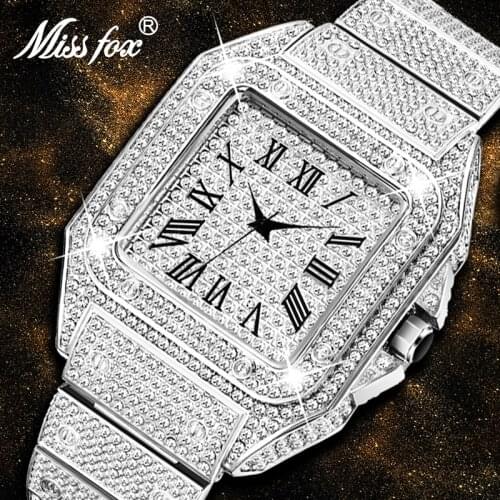 MISSFOX 2020 New Square Watches For Men Luxury Sliver Watch Men Waterproof Steel Business Chronograph Watch Relogio Masculin