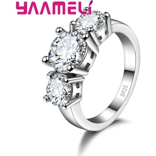 925 Sterling Silver 3 CZ Stone Prong Setting Band Rings for Men Women Wedding Engagement Jewelry Hot Sale 7 Colors