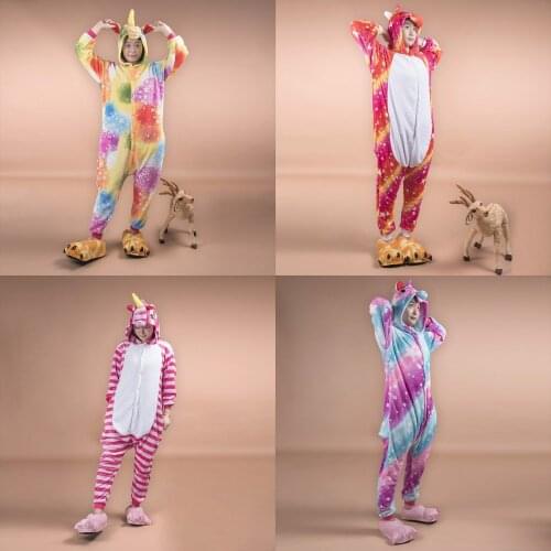 2019 New Unicorn Pajama Sets Pijama One Piece Adult Onesie Women Sleepwear Winter Warm Pyjama Nightgown